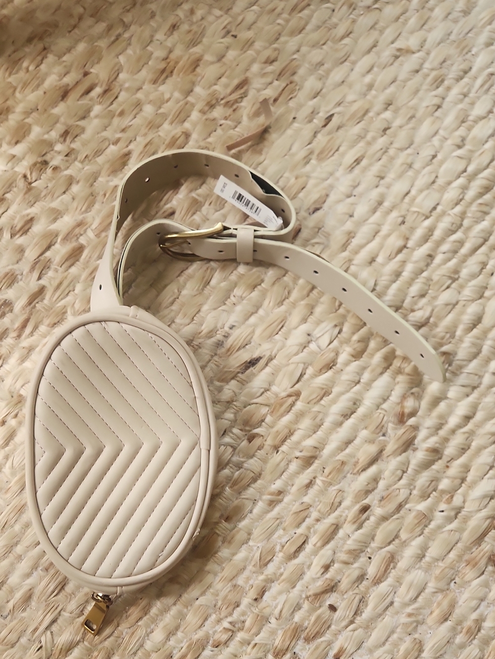 Kohl's Cream Quilted Oval Belt Bag with Gold Hardware